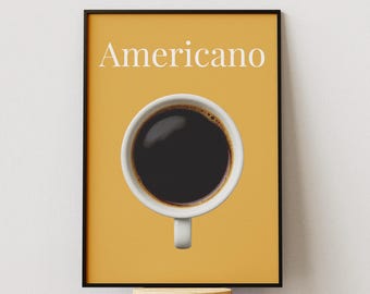 Poster stampabile del caffè Americano, decorazione murale minimalista a tema caffè, download digitale per la cucina, stampa per bar, regalo per baristi