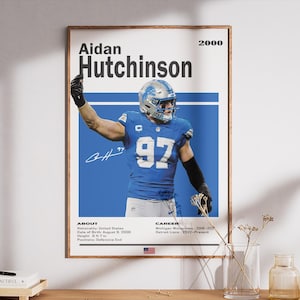 Aidan Hutchinson Poster | Detroit Lions Wall Art | NFL Football Print | Defensi Artwork | Gift for American Football Fans & Lions Supporters