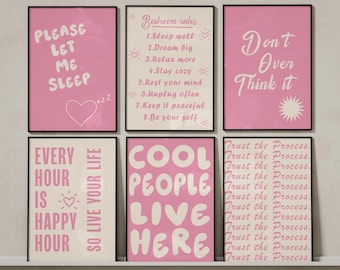 Set di 6 stampe artistiche da parete in stile rosa, decorazioni per la camera da letto, poster con tipografia carina, decorazioni per la camera da letto femminile, download digitale.