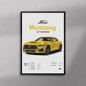 Póster del Ford Mustang | Impresión de arte mural de muscle cars clásicos | Arte de coches deportivos | Decoración de garaje vintage | Regalo para entusiastas de los coches y Mustangs