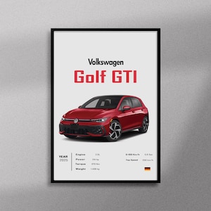 Volkswagen Golf GTI Poster | Classic Hot Hatch Wall Art Print | Sports Car Artwork | Garage Decor | Gift for VW Car Enthusiasts & GTI Lovers