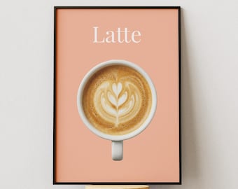 Stampa artistica da parete a tema caffè latte, decorazione minimalista per la cucina, poster per bar, stampa artistica moderna per caffetteria, download digitale estetico a tema caffè latte.