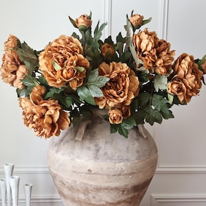 Autumn Orange Peony Stem with Bud – Luxury Artificial Flower, High Quality Faux Peony for Fall Decor, Wedding Bouquets & Floral Arrangements