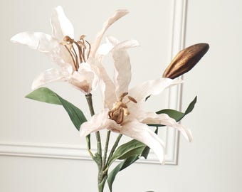 Cream White Lily Stem with Bud – Elegant Artificial Flower for Wedding Bouquet, Event Decor, Home Styling & Floral Arrangements
