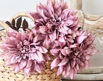 Dusty Mauve Faux Dahlia Stem – High Quality Artificial Flower for Wedding, Elegant Floral Arrangement , Event Decor, Home Styling & Gifts