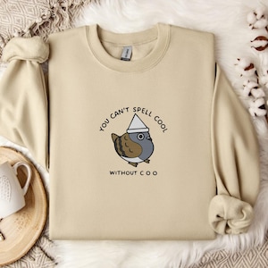 You Can’t Spell Cool Without Coo Embroidered Sweatshirt, Funny Pigeon Hoodie, Embroidered Cute Urban Bird T-Shirt, Bird Lover Gift
