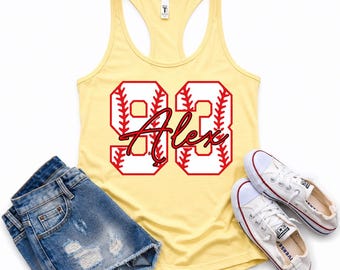 Personalized Baseball Number Tank Top, Custom Name Sports Tank, Softball Mom Racerback Shirt, Game Day Graphic Top, Team Spirit Gift for Her