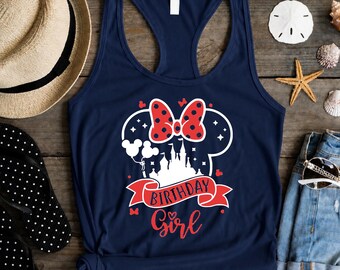 Birthday Girl Castle Tank Top, Magical Theme Park Birthday Shirt, Cute Bow Graphic Tank, Girls Vacation Party Top, Birthday Trip Gift