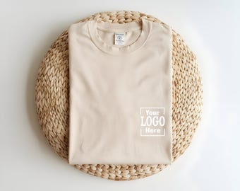 Custom Logo T-Shirt, Personalized Brand Apparel Tee, Minimal Logo Placement Shirt, Unisex Streetwear Mockup Top, Print on Demand Basic Tee
