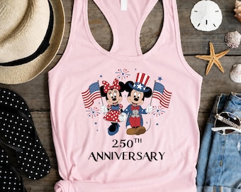 Patriotic Cartoon Mouse Anniversary Tank Top, 250th USA Celebration Shirt, Red White Blue Family Vacation Tank, Independence Day Gift