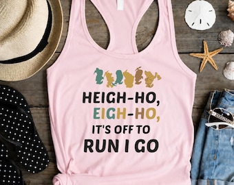 Heigh-Ho Eigh-Ho It's Off To Run I Go Tank Top, Fairytale Inspired Running, Funny Runner Racerback Tank, Magical Race Day Top, Fitness Women