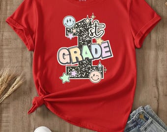 First Grade Shirt, Cute Back to School Tee, Colorful Grade School T-Shirt, First Day Student Outfit, Kids School Gift