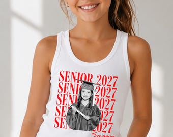 Senior Mom Tank Top, Personalized Class of 2027 Mom Shirt, Custom Graduation Photo Tank, Proud Senior Mom Gift, Graduate Mom Tank