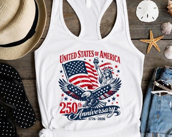 USA 250th Anniversary Tank Top, America 1776-2026 Patriotic Shirt, Eagle Flag Graphic Tank, Independence Day Outfit, Freedom Celebration Top