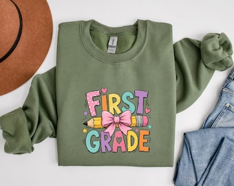 First Grade Sweatshirt, Cute Back to School Crewneck, Colorful First Grade Teacher Shirt, Classroom School, Student Gift for First Day
