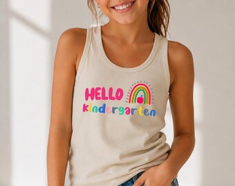 Hello Kindergarten Tank Top, First Day of Kindergarten Shirt, Cute Back to School Tank, Rainbow School Outfit, Preschool Student Tank