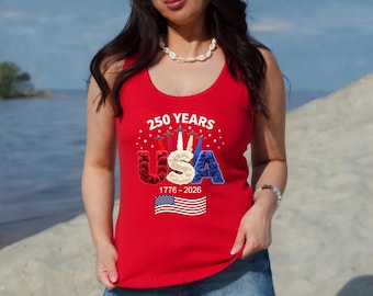 250 Years USA Patriotic Tank Top, Vintage 1776–2026 Independence Day Graphic Tee, Bold American Flag Summer Shirt, 4th of July Apparel