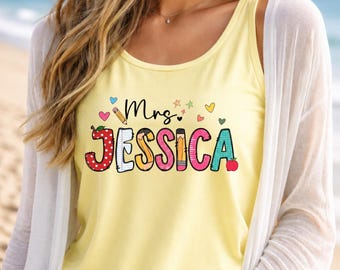 Personalized Mrs. Teacher Tank Top, Custom Teacher Name Shirt, Teacher Appreciation Tank, Back to School Gift, Classroom Tank Top