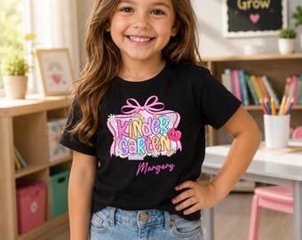 Personalized Kindergarten Shirt, Custom First Day of School Tee, Cute Kids Back to School T-Shirt, Student Gift, Colorful School Outfit