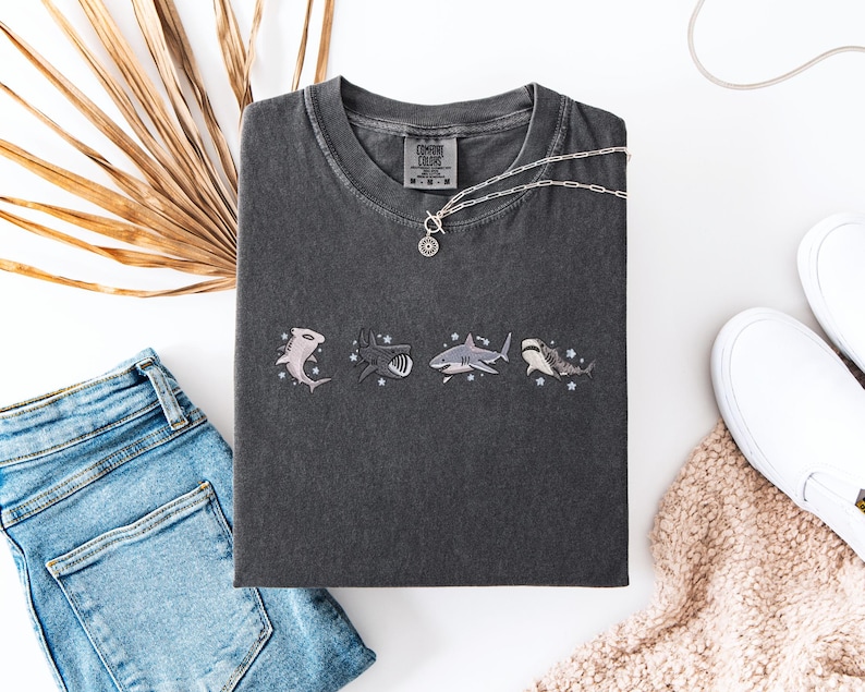 Embroidered Shark Shirt, Cute Marine Life Tee, Ocean Lover Design, Shark and Fish Graphic Long Sleeve, Sea Creature Pullover shark shirt, marine life tee, ocean lover shirt, sea creature pullover, shark graphic shirt, fish graphic tee, ocean animal shirt, embroidered marine life, shark design tee, ocean lover long sleeve, sea life shirt, marine creature tee, shark lover gift