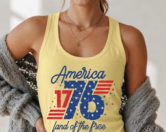 America 1776 Land of the Free Tank Top, Patriotic USA Racerback, Fourth of July Shirt, Red White Blue Independence Day Gift