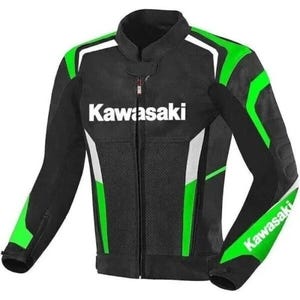 Kawasaki Racing Leather Motorcycle Jacket: Genuine Cowhide Biker Jacket
