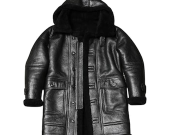 Men's Sheepskin Leather Fur Jacket - Shearling Bomber Winter Coat For Men Warm Jacket