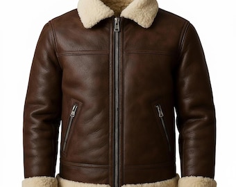 Men's B3 Aviator Jacket: Brown Sheepskin Leather, Shearling Fur Coat