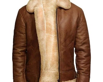 Handmade B3 Shearling Bomber Jacket: Men’s Aviator Sheepskin Leather Coat