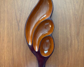 Vintage Monkey Pod Wood Leaf Tray, MCM Carved Serving Dish