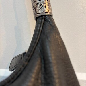 Brighton Black Leather Shoulder Bag Embroidered Beaded Floral Design Silver Tone image 8