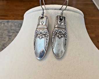 Vintage Spoon / Fork Earrings Floral Pattern Silverware Jewelry 1.25"