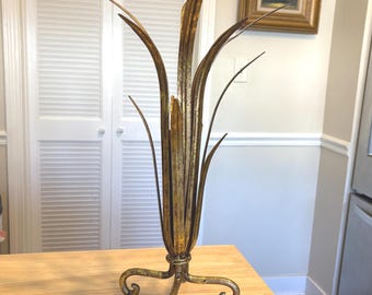 Vintage Gold Gilt Grass Wheat Candleholder Hollywood Regency