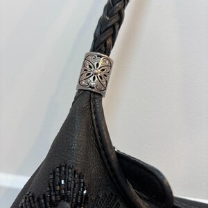 Brighton Black Leather Shoulder Bag Embroidered Beaded Floral Design Silver Tone image 5