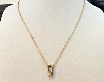 Vintage Shiny Gold Tone Etched Initial Cursive G Pendant Chain Necklace Retro