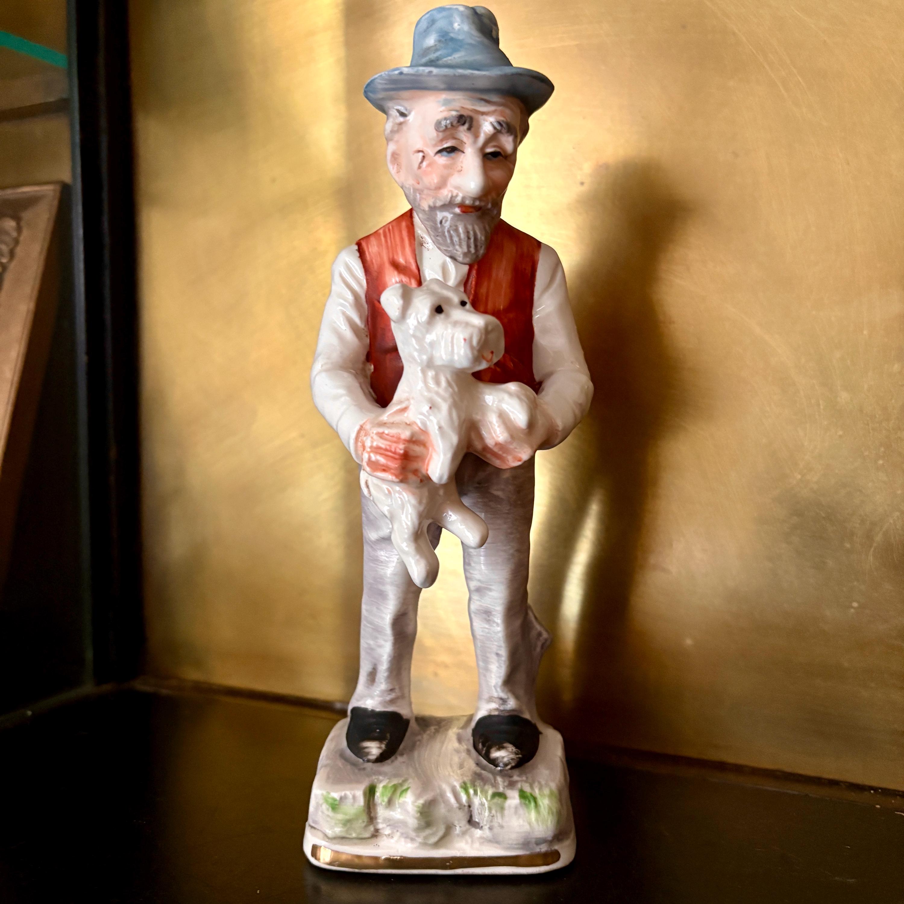 Vintage Norleans Japan Old Man With Dog Porcelain Figurine - Etsy