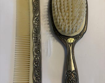Vintage Vanity Brush and Comb Set Silver Tone Scroll Floral Design