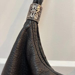Brighton Black Leather Shoulder Bag Embroidered Beaded Floral Design Silver Tone image 7