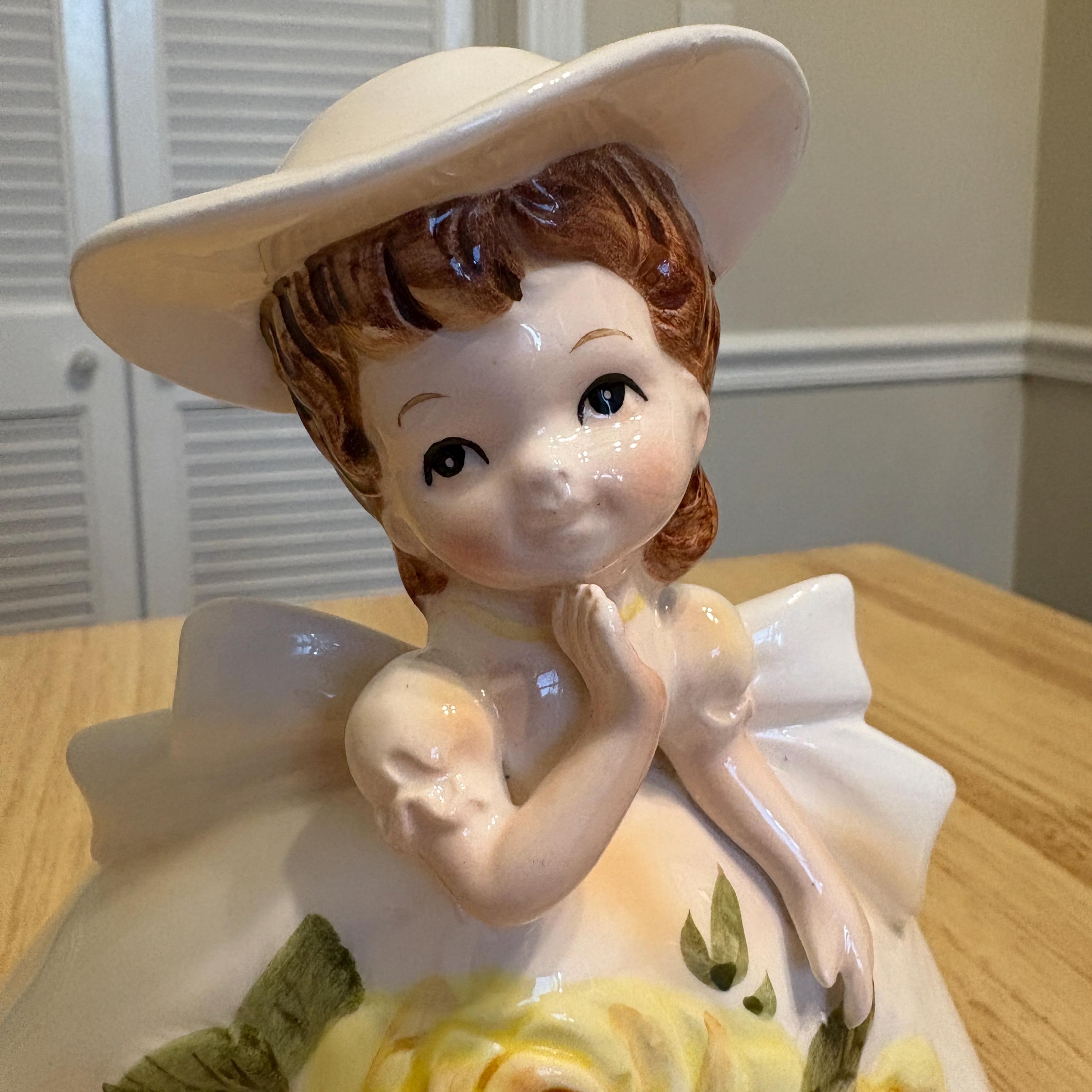 Vintage Samson Imports 1964 Relpo Yellow Rose Dress Girl Figurine