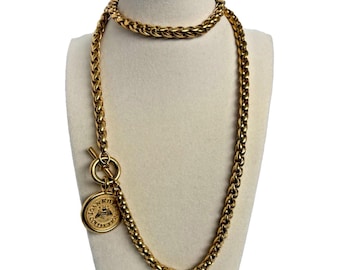 Vintage Joan Rivers Bee Necklace Gold Plated Toggle Clasp Chunky Heavy 90s Glam