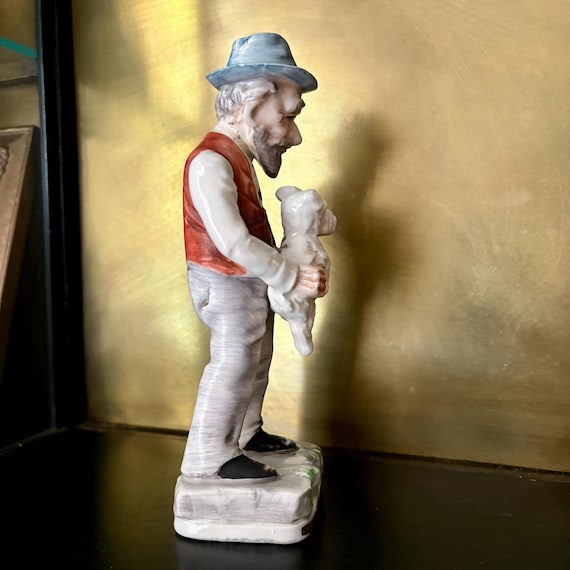 Vintage Norleans Japan Old Man With Dog Porcelain Figurine - Etsy