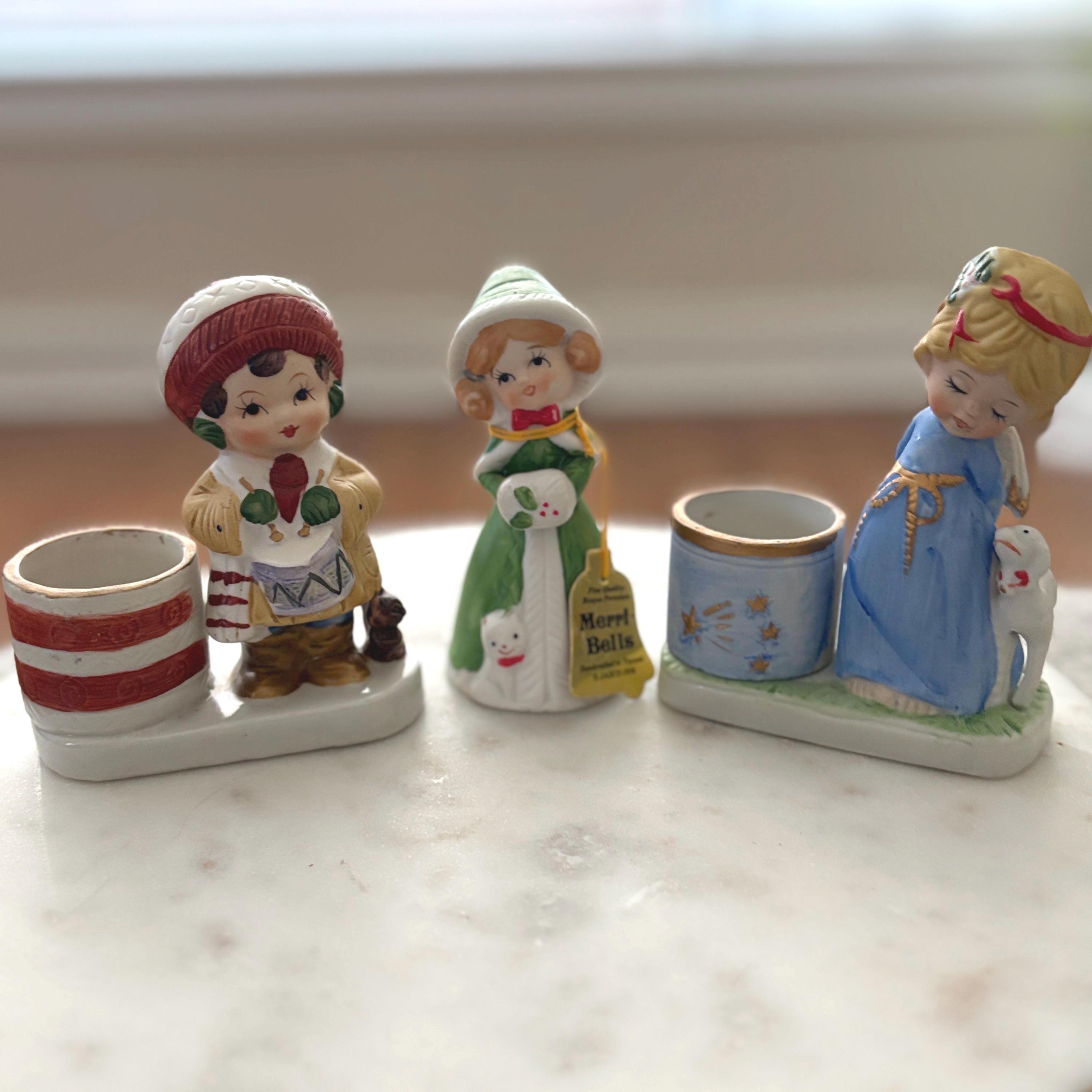 希少　B. MERLI 置物　メルリ　アンティーク Three Vintage Hand Painted Porcelain Figurines Merri-bells