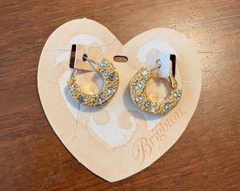 Brighton Gold Tone Tuscan Sun Crystal Hoop Leverback Pierced Earrings