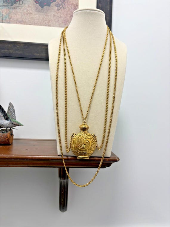 Vintage Gold Tone Goldette Heavy Bottle Amphora Multi Chain Statement Necklace