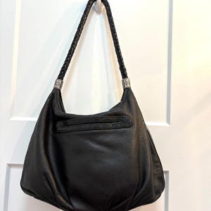 Brighton Black Leather Shoulder Bag Embroidered Beaded Floral Design Silver Tone image 6