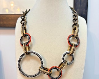 Vintage Doncaster Chunky Metal Statement Necklace 20” Mixed Metals Links