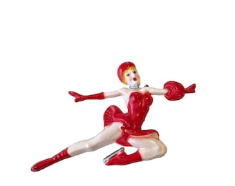 Rare Vintage Plastic Ice Capades Skating Pin Brooch Red