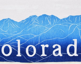 FREE SHIPPING flour sack kitchen towel dish towel tea towel Colorado Mountain range COLORADO text