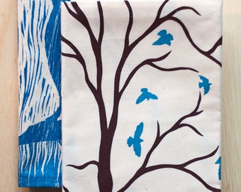 flour sack kitchen towel dish towel tea towel Bird + Tree and love birds Kitchen Towel set of 2