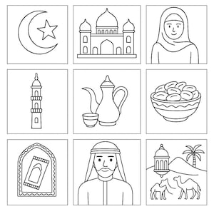 Arabian Culture Coloring Book – 10 Printable Pages for Kids, Arabic Symbols, Educational Activity
